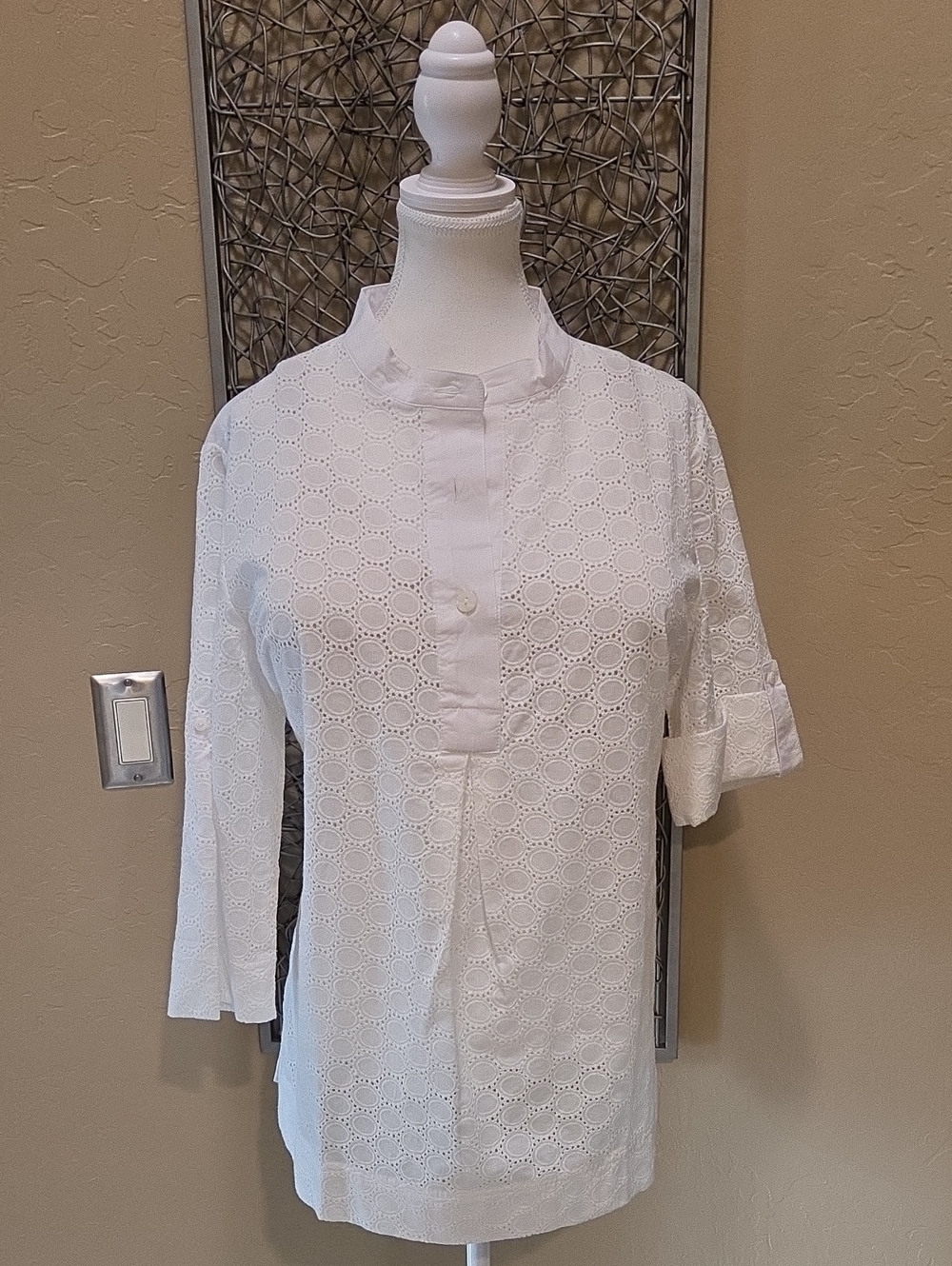 Coldwater Creek White Circle Eyelet Button-Front Women's Tunic